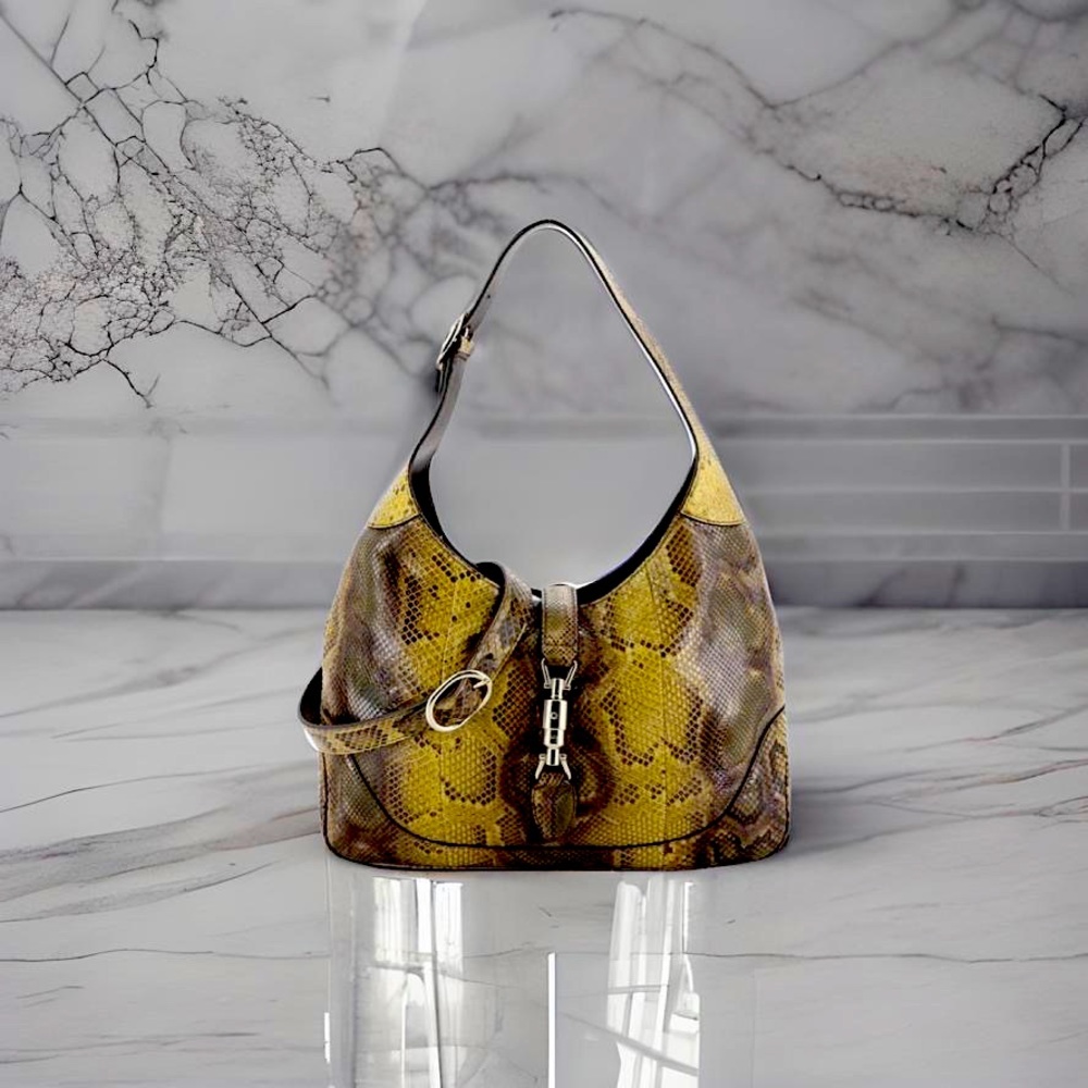 Gucci Python Jackie O Hobo green brown purse bag